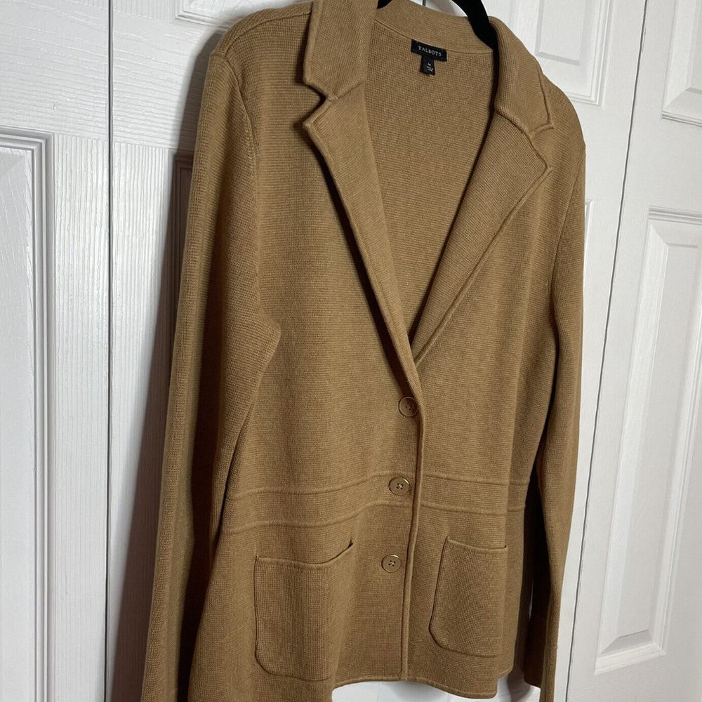 Talbots Camel Knit Jacket Sweater Blazer Medium